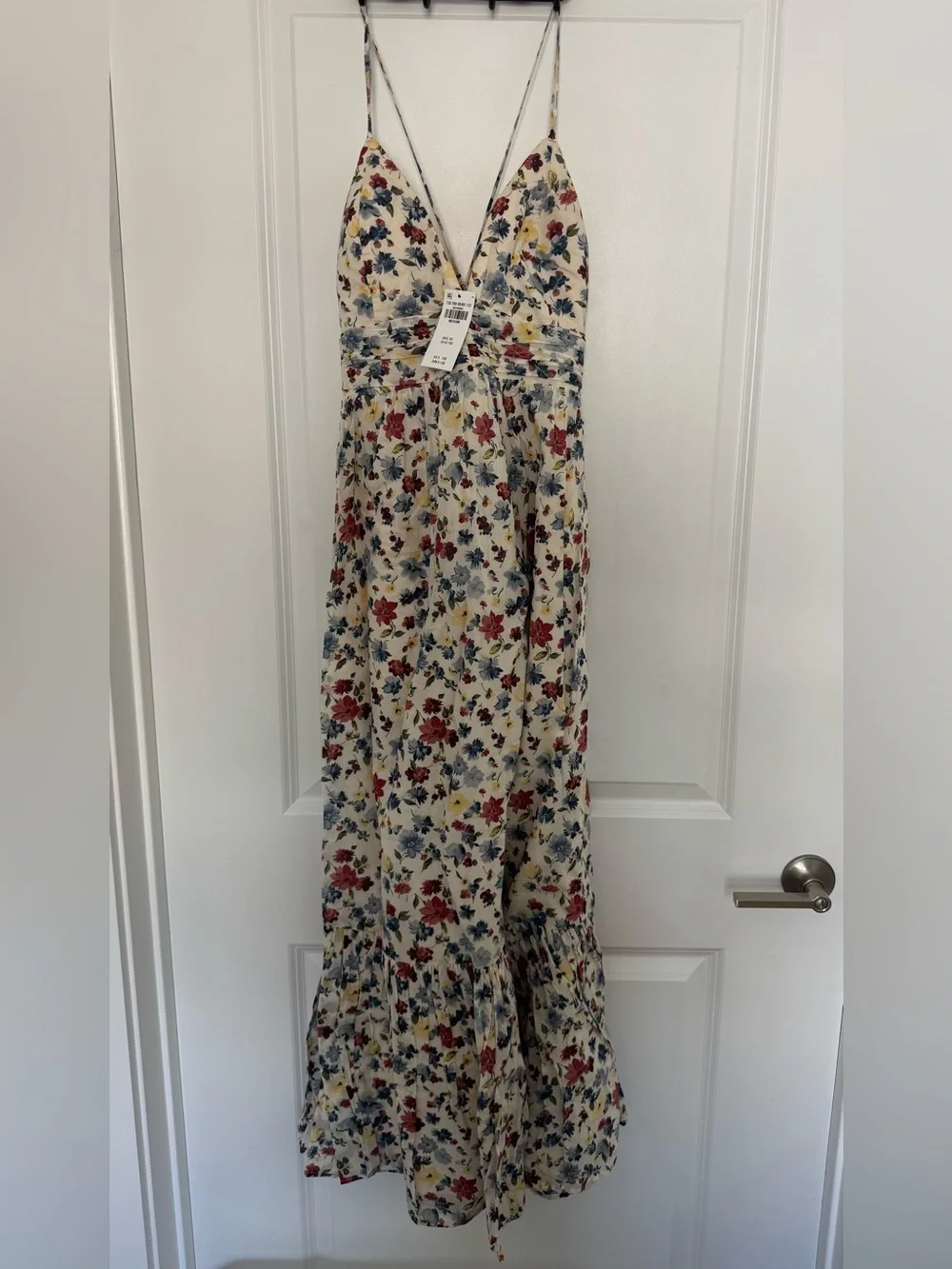 NWT Abercrombie & Fitch Bra-Free Tie-Back Flowy V-Neck Maxi Dress